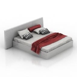 White Wooden Bed With White Mattress 3d model