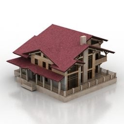 3д модель крыши дома из дерева и камня