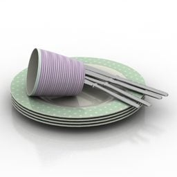 Set Of Plates Knife Chopstick 3d model