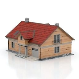 Model 3D domku z czerwonym dachem