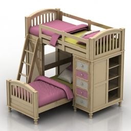 Model 3D mebli drewnianych z łóżkiem piętrowym