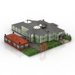 Costruzione di una villa sul tetto con giardino modello 3d