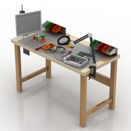 طقم طاولة مع أدوات صناعية نموذج ثلاثي الأبعاد