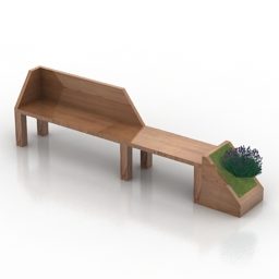 Bench Wooden With Plant Potted