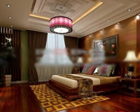 3д модель интерьера спальни в китайском стиле отеля