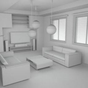 Enkelt hvitt rom med møbler 3d-modell
