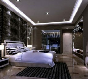 Interior de dormitorio moderno de alta tecnología modelo 3d