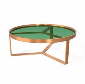 圆形咖啡桌绿色玻璃铜3d模型