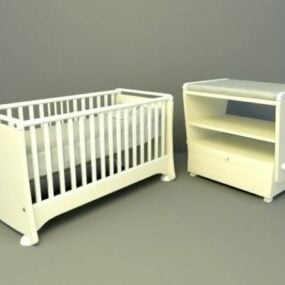 White Baby Crib Wooden 3d model