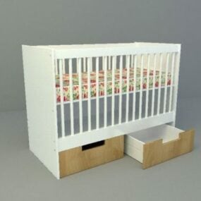 White Baby Crib With Drawer 3d model