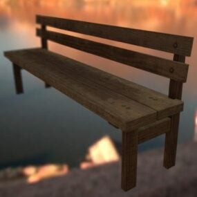 Wooden Bench With Backrest 3d model