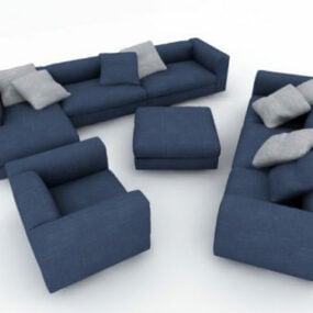 Blue Sofa Set Furniture 3d model