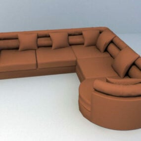 Brown Leather L Shaped Sofa 3d model