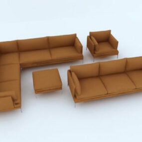 Hnědá pohovka obývací pokoj Set 3D model