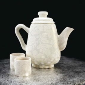 Mô hình bộ trà gốm sứ châu Á 3d