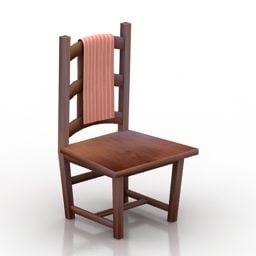 كرسي خشب مع منشفة موديل 3D