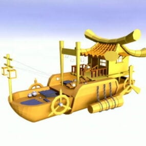 Modelo 3d de antigo navio de anime chinês