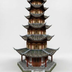 مدل سه بعدی ساختمان بتکده چینی باستان