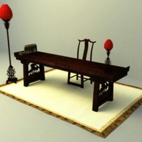 Chinese Retro Working Table Chair 3d model