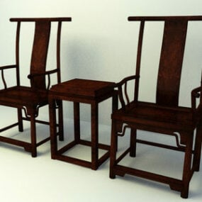Τρισδιάστατο μοντέλο τραπεζιού κινέζικου πολιτισμού ξύλινες καρέκλες