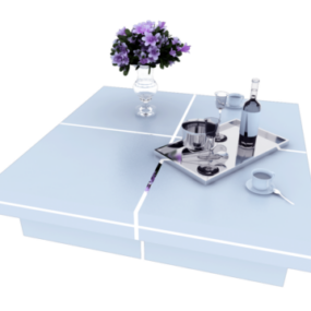 Meja Kopi Dengan Model 3d Dekoratif Pot Bunga