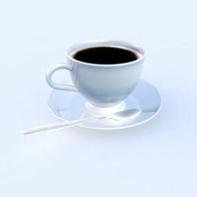 כוס קפה עם כפית דגם תלת מימד