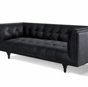 3д модель дивана черный кожаный 3-местный