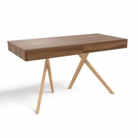 带X腿的胡桃木书桌3d模型