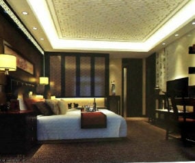 Modello 3d interno della camera da letto cinese classica in legno