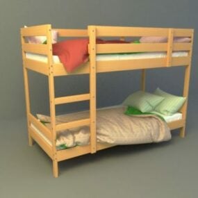 Double Loft Bed Wooden 3d model