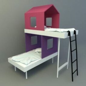 Łóżko piętrowe dla dzieci ze schodami Model 3D