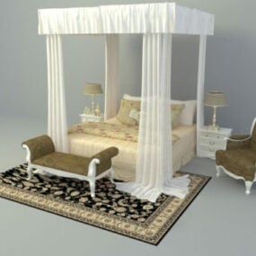 Elegancki zestaw łóżka z plakatem Model 3D