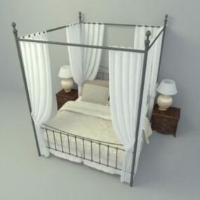 Elegante cama con dosel y cortina modelo 3d