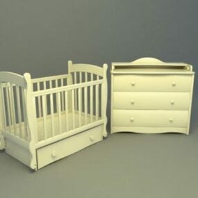 European Baby Crib With Drawer 3d model
