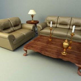 Sofá de estilo europeo con mesa de madera modelo 3d