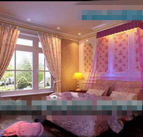 Mẫu nội thất phòng ngủ cô gái ấm áp châu Âu mẫu 3d
