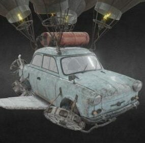 Modelo 3d de coche oxidado volador