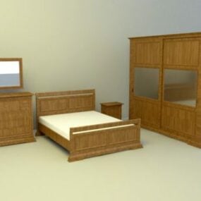 Wooden Bed Furnishing 3d model