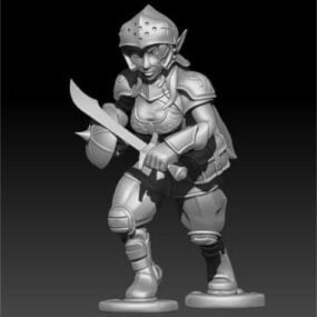 Female Halfling Warrior Figurine 3d model