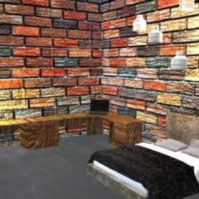 House Brick Wall חדר שינה דגם תלת מימד