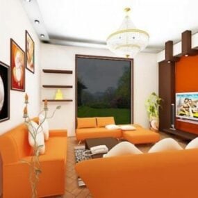 Mô hình 3d không gian phòng khách màu ấm