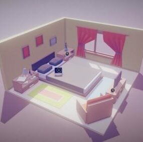 Lowpoly Schlafzimmer 3d-Modell