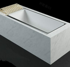 Vierkante badkuip met houten rand 3D-model