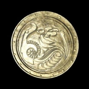 金色中世纪狮子盾牌3d模型