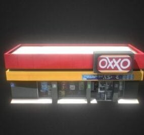 Edificio de tiendas Oxxo mexicano modelo 3d