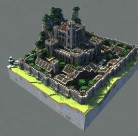 Castle With Village Isometric Architecture 3d model