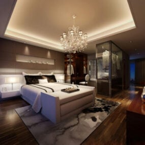 Interior de dormitorio principal moderno y elegante modelo 3d