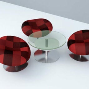 Conjunto de jantar moderno com mesa de vidro modelo 3D