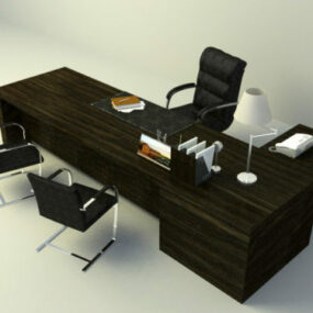 Mesa de trabajo negra de oficina con silla modelo 3d