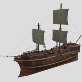 木製の海賊船3Dモデル